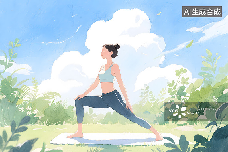 【AI数字艺术】女性户外瑜伽场景图片素材