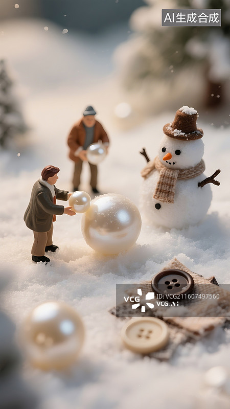 【AI数字艺术】大雪与冬至节气海报底图-堆雪人图片素材