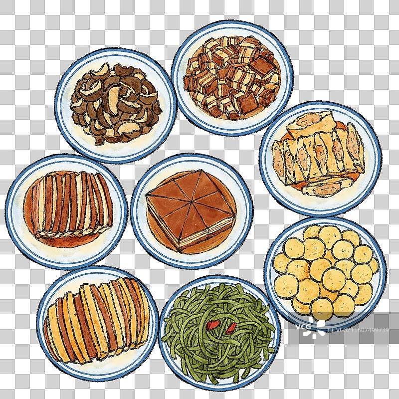 河北美食插画-八大碗图片素材