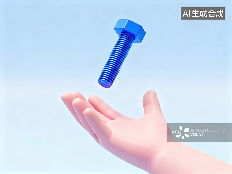 【AI数字艺术】蓝色螺栓悬浮于手掌上方图片素材