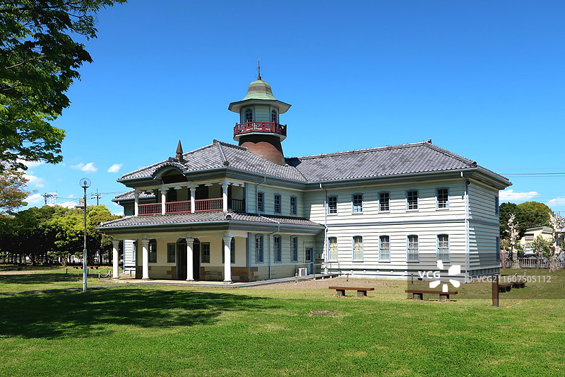 日本茨城县水户市，位于茨城县立历史馆园内的旧水海道小学校本馆图片素材
