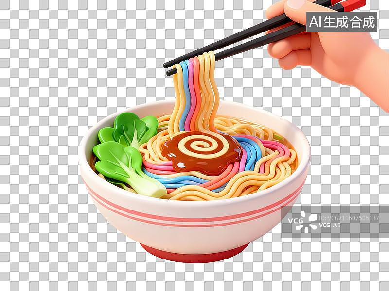 【AI数字艺术】彩色面条被筷子夹起图片素材
