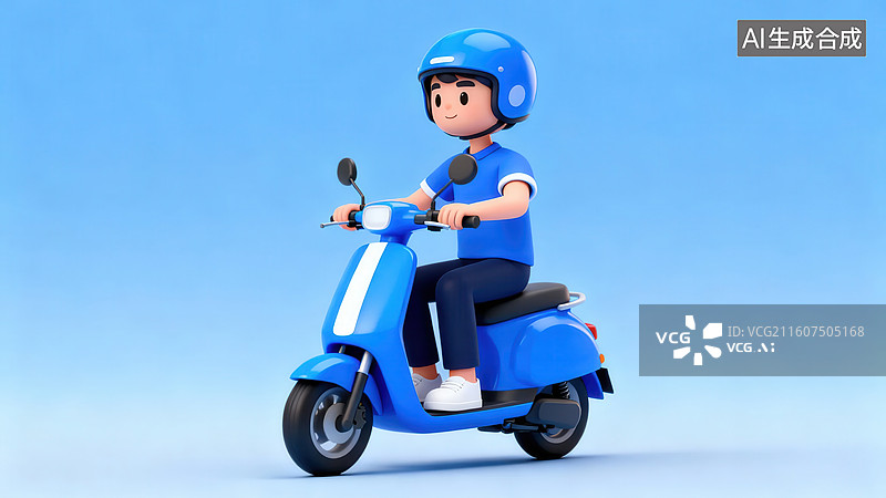 【AI数字艺术】卡通人物骑蓝色电动车图片素材