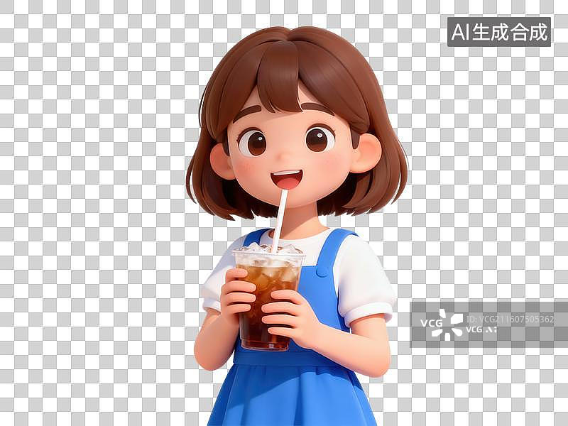 【AI数字艺术】女孩手持冰饮微笑图片素材