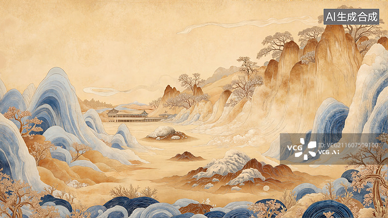 【AI数字艺术】山水画卷图片素材