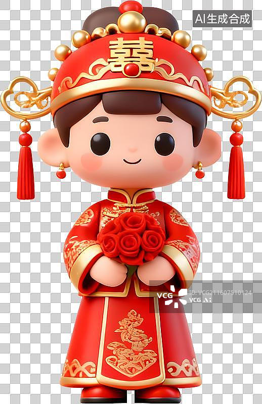 【AI数字艺术】3D风格结婚主题新娘礼服凤冠霞帔图片素材