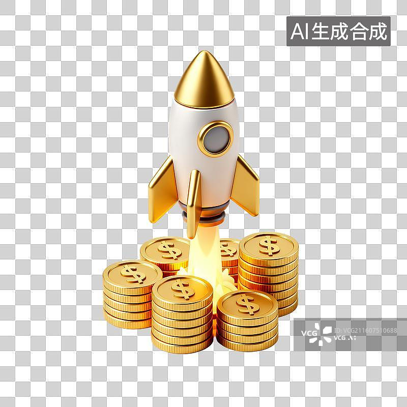 【AI数字艺术】金色美元硬币堆叠的财富象征图片素材