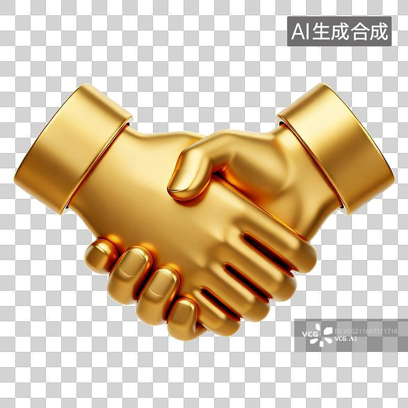 【AI数字艺术】金色握手象征合作与信任的紧密连接图片素材
