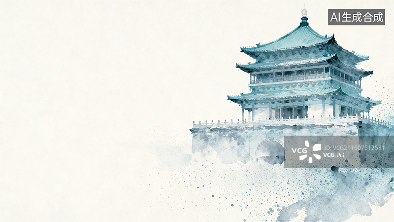 【AI数字艺术】中式建筑插画图片素材