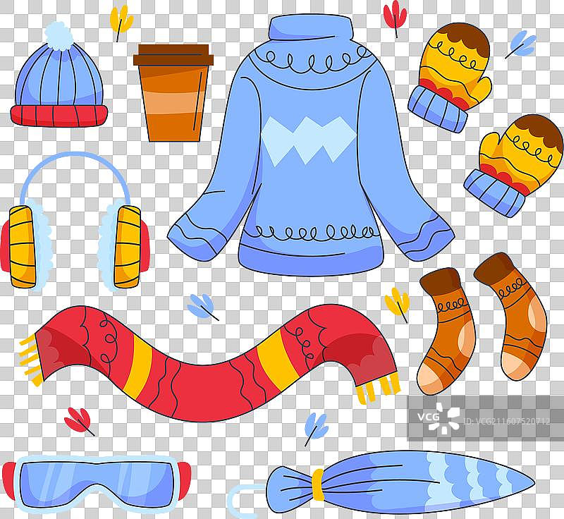 手绘扁平化冬季服装及必需品图片素材