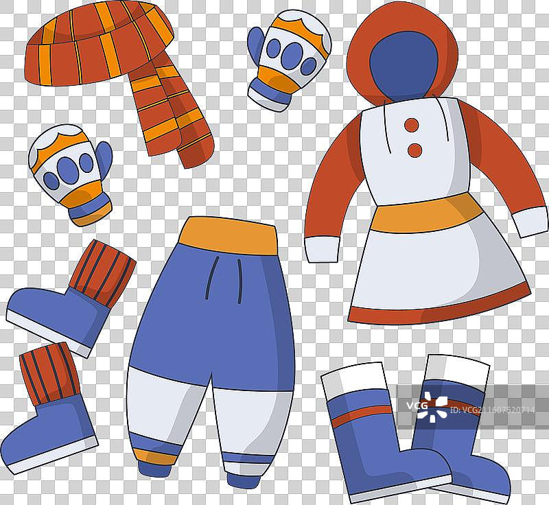 手绘扁平化冬季服装及必需品图片素材