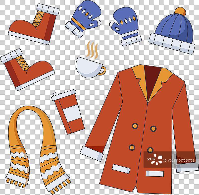 手绘扁平化风格的冬季服装和必备品图片素材