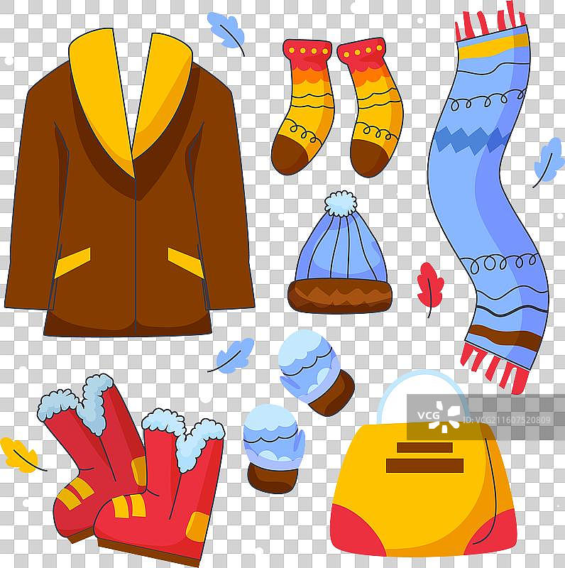 手绘的扁平化冬季服装和必需品图片素材