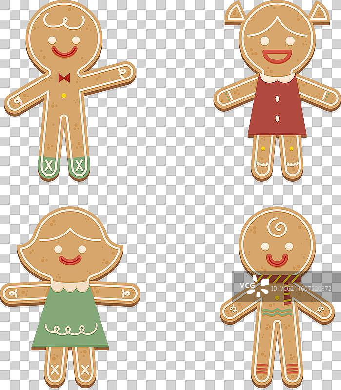 手绘平铺姜饼人饼干合集图片素材