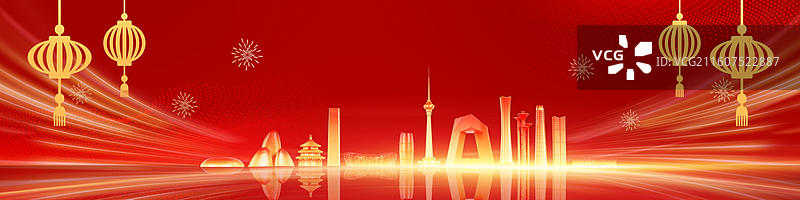 红色科技感北京城市年会展板科技风格年终总结背景展板图片素材