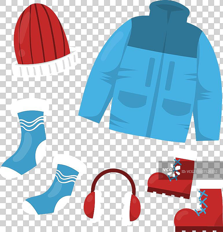 手绘扁平化风格的冬季服装和必需品图片素材