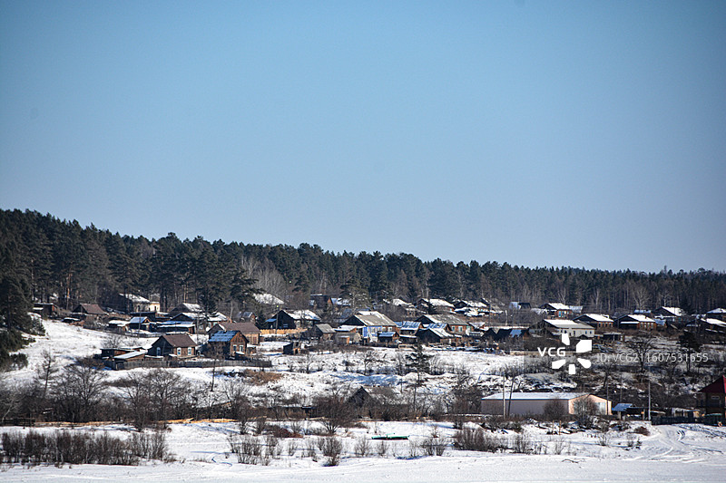 漠河北极村黑龙江边境俄罗斯乡村伊格纳希诺图片素材