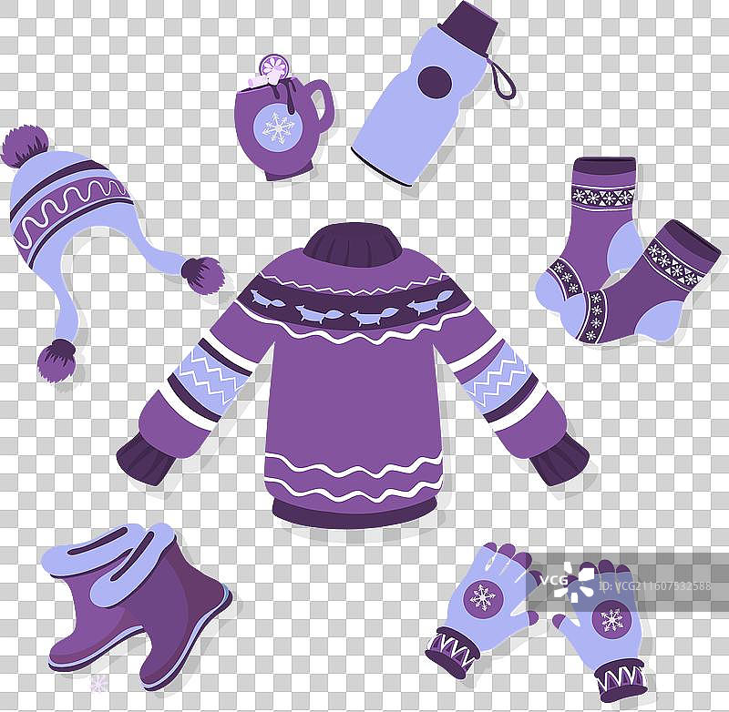 平铺的冬季服装及必需品集合图片素材