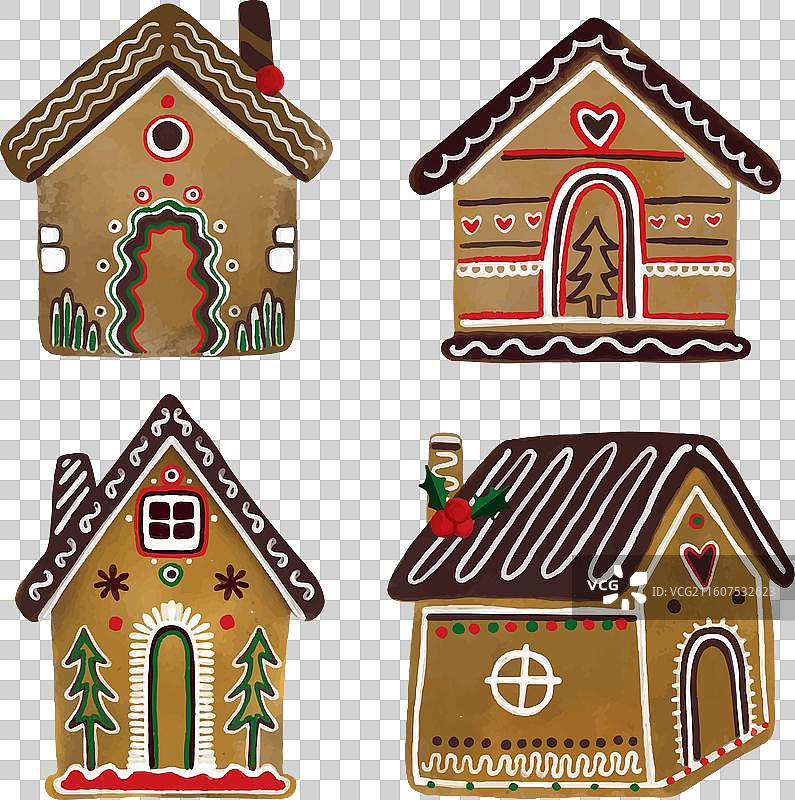 水彩圣诞姜饼屋合集图片素材