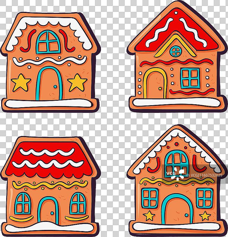 手绘圣诞姜饼屋合集图片素材