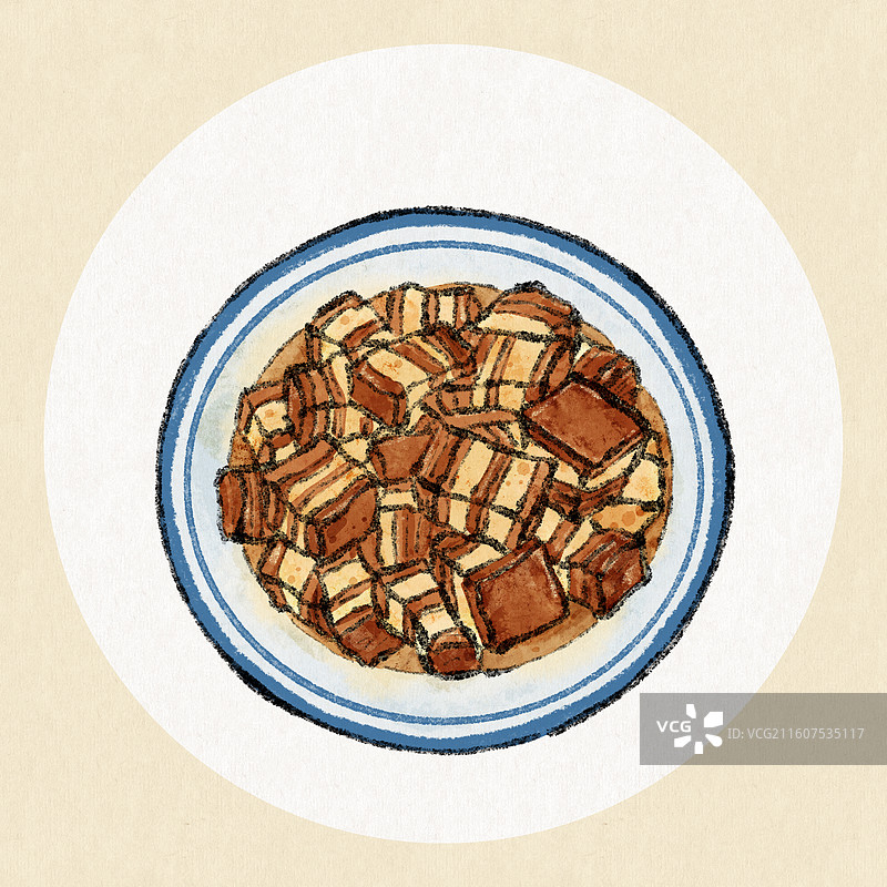 河北美食插画-八大碗卤肉块图片素材