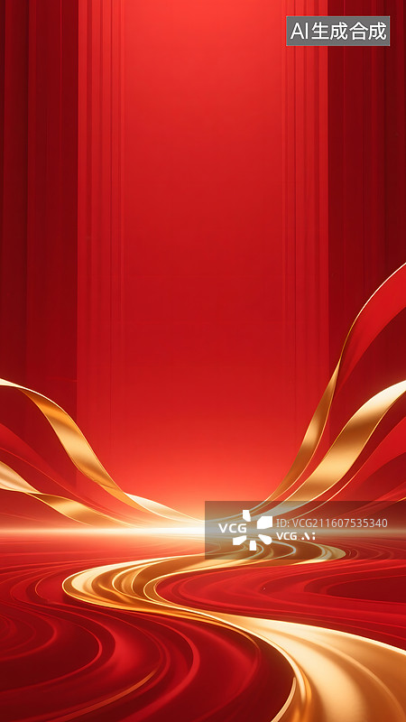 【AI数字艺术】AIGC:华丽的金色丝带和红色背景，抽象背景图片素材
