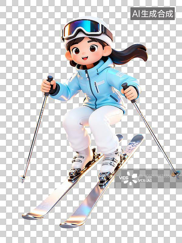 【AI数字艺术】滑雪的女孩3D卡通免抠元素图片素材