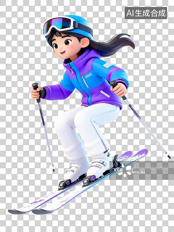 【AI数字艺术】滑雪的女孩3D卡通免抠元素图片素材