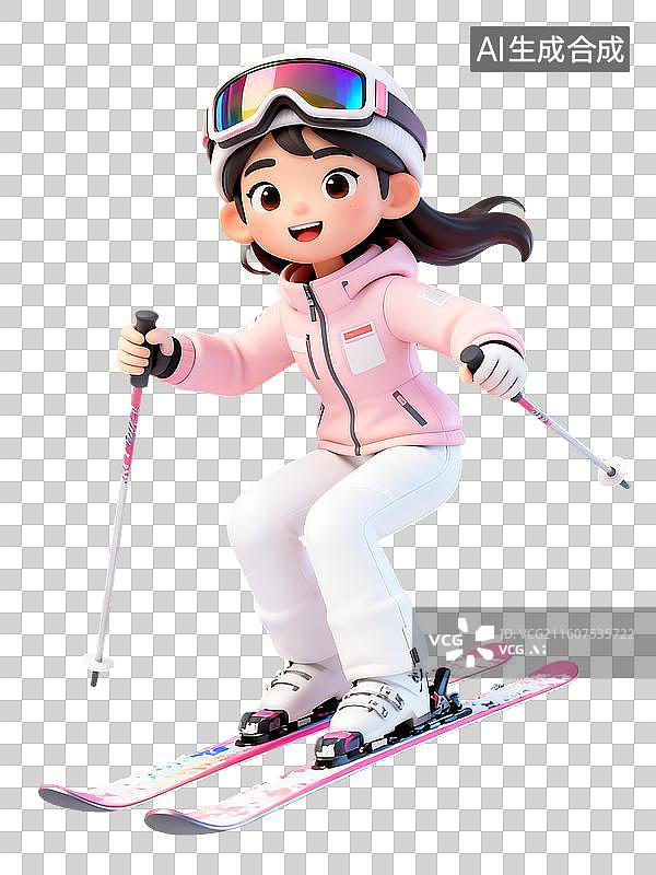 【AI数字艺术】滑雪的女孩3D卡通免抠元素图片素材