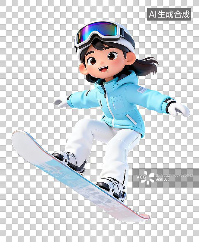 【AI数字艺术】滑雪的女孩3D卡通免抠元素图片素材
