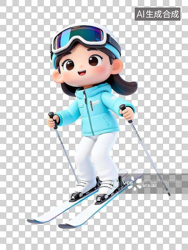 【AI数字艺术】滑雪的女孩3D卡通免抠元素图片素材