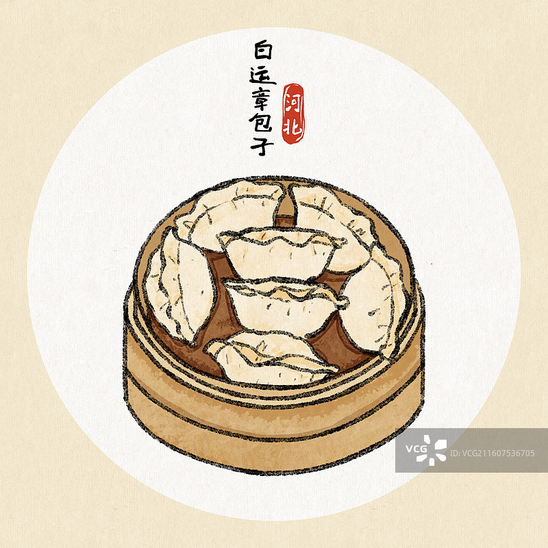 河北美食插画-白运章包子图片素材