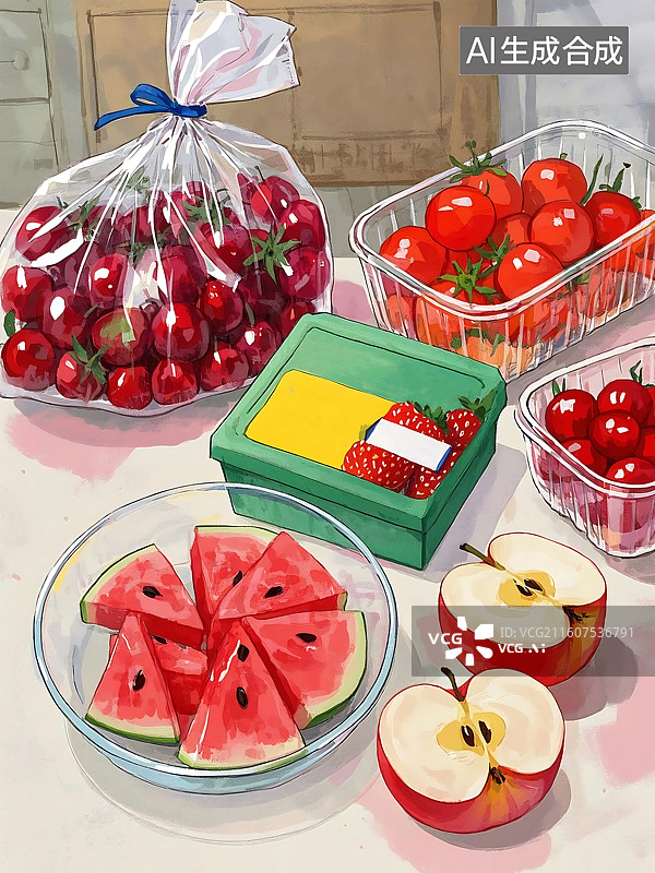 【AI数字艺术】新鲜水果的静物图片素材