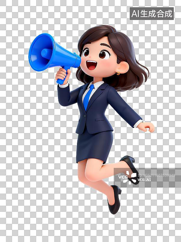 【AI数字艺术】手拿喇叭的女职员3D卡通免抠元素图片素材