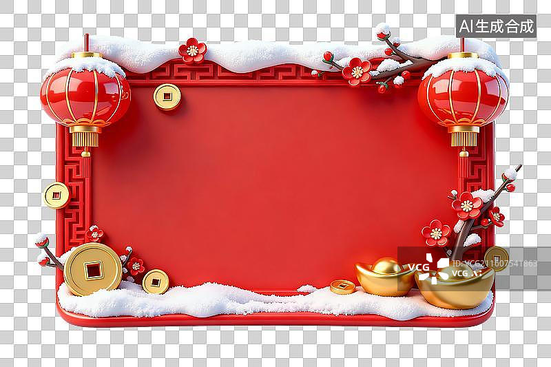 【AI数字艺术】3D冰雪覆盖中式边框促销元素图片素材