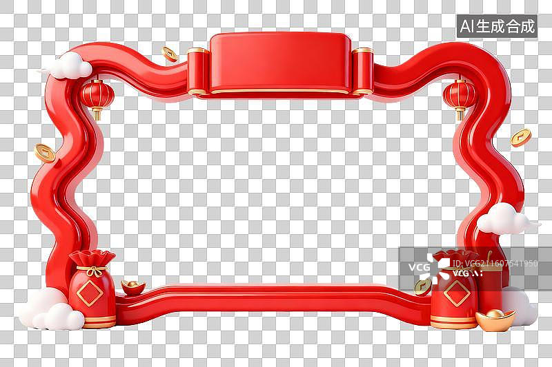 【AI数字艺术】3D红色春节促销边框元素图片素材