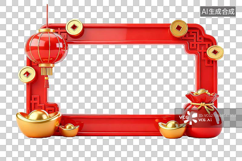 【AI数字艺术】3D红色春节促销边框元素图片素材