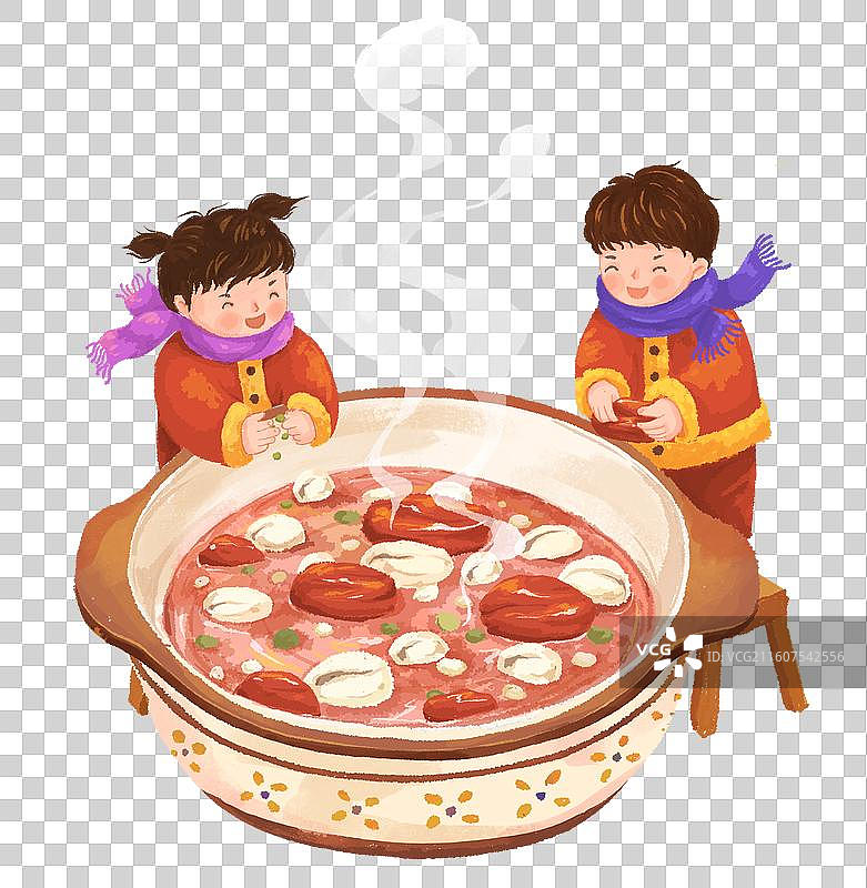 儿童和砂锅腊八粥图片素材