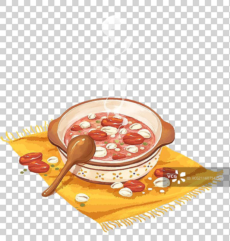 黄色布上砂锅腊八粥图片素材