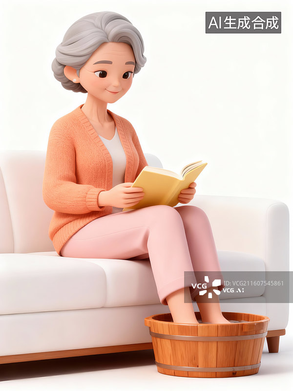 【AI数字艺术】银发奶奶的闲适泡脚时光图片素材