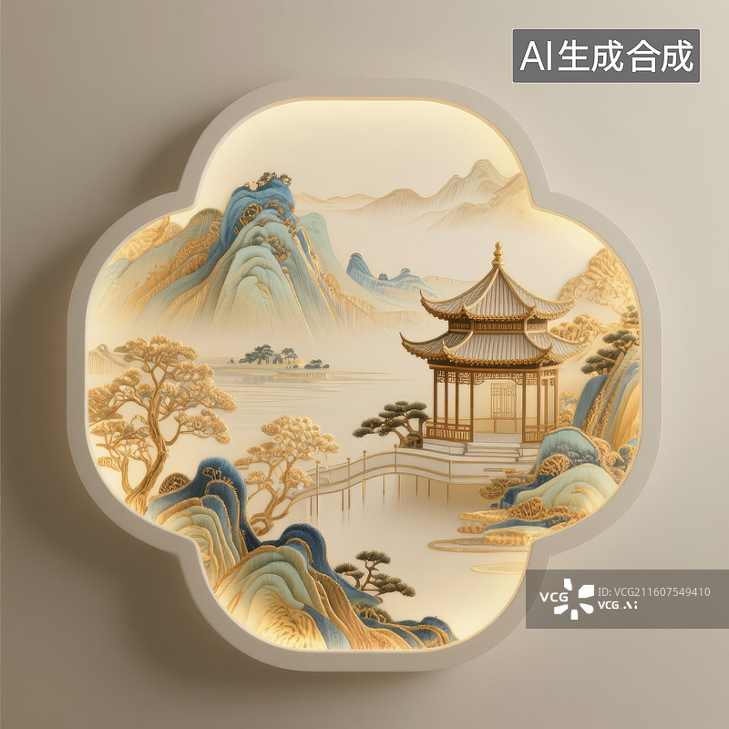 【AI数字艺术】中式山水亭台装饰画图片素材