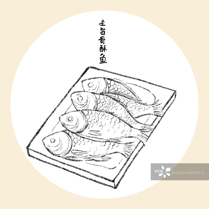 河北美食插画-圣旨骨酥鱼图片素材