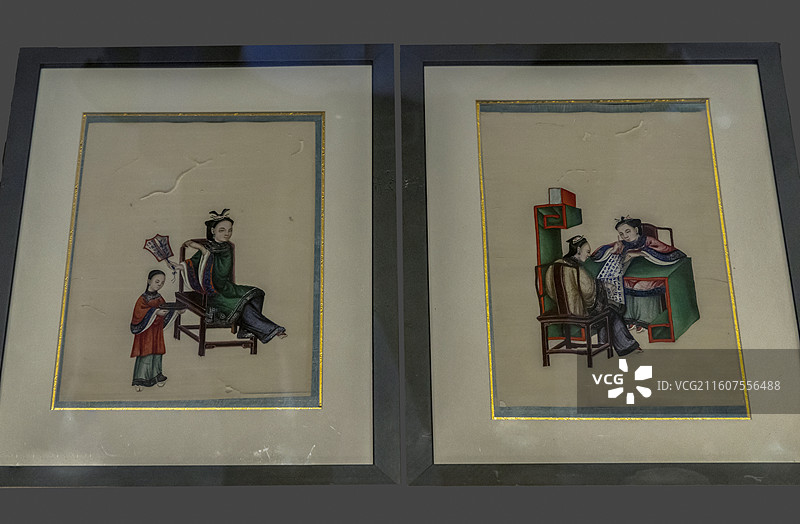 辽宁省沈阳博物馆“清代外销艺术品展”：异技融合通草画（通草画，又称米纸画或蓪纸画）图片素材