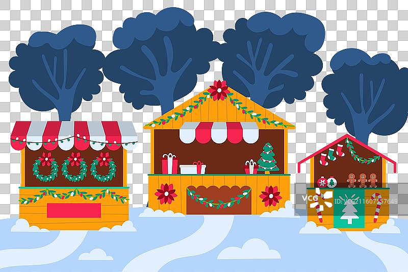 手绘扁平化圣诞集市图片素材