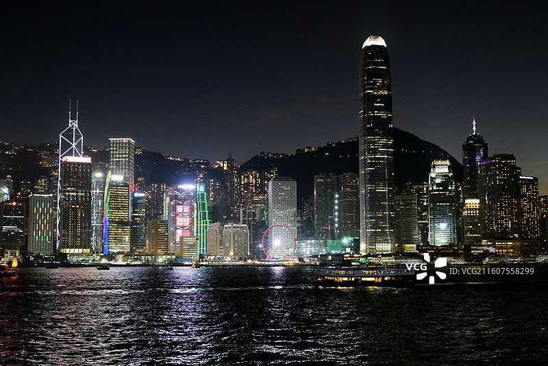 香港维多利亚港日落黄昏及夜景风光图片素材