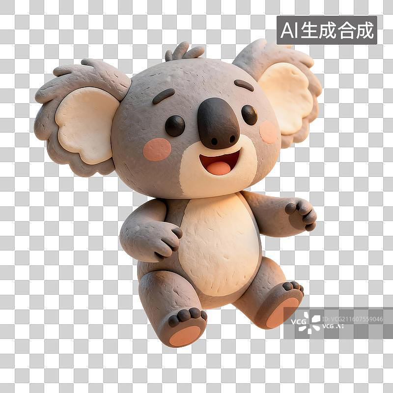 【AI数字艺术】3D渲染卡通动物，粘土风，树袋熊，考拉，免抠元素图片素材