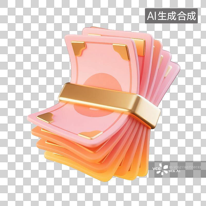 【AI数字艺术】3D渲染，现金，一叠钞票，卡通货币，钱，钞票，money，免抠元素图片素材