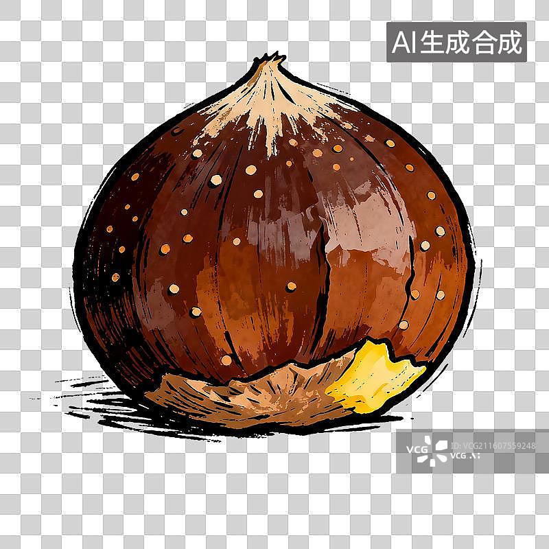 【AI数字艺术】手绘插画，糖炒板栗，板栗，粗粮，免抠元素图片素材