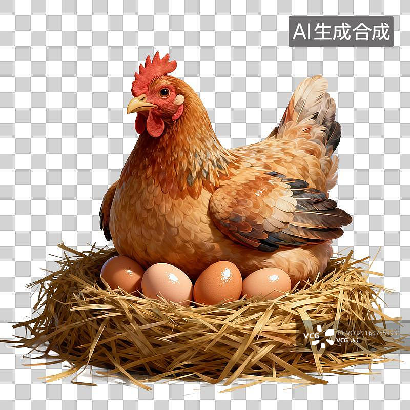 【AI数字艺术】手绘插画母鸡孵蛋，免抠元素图片素材