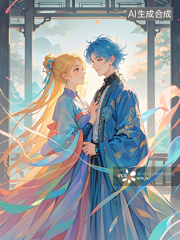 【AI数字艺术】古典情侣对视，浪漫氛围图片素材
